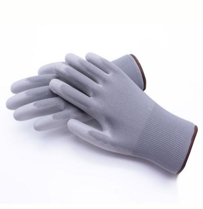 Gray PU polyester palm fit gloves